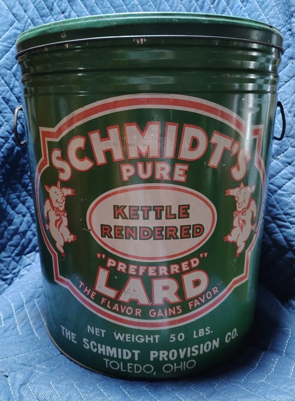 Vintage 50 lb Metal LARD tin